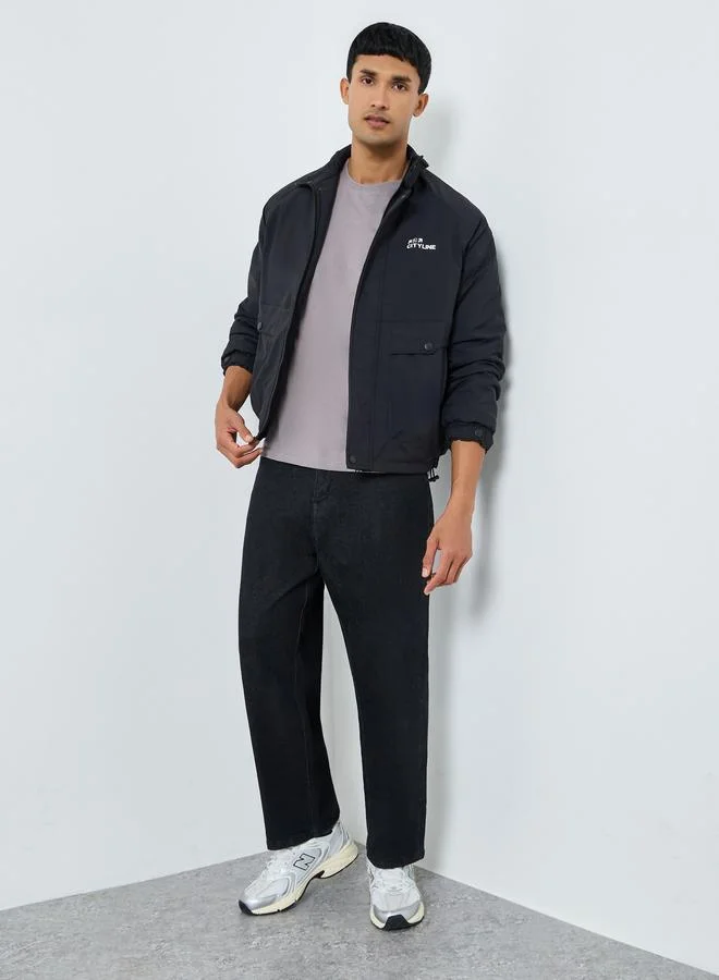 Styli Men Black Solid Zip-Up Jacket